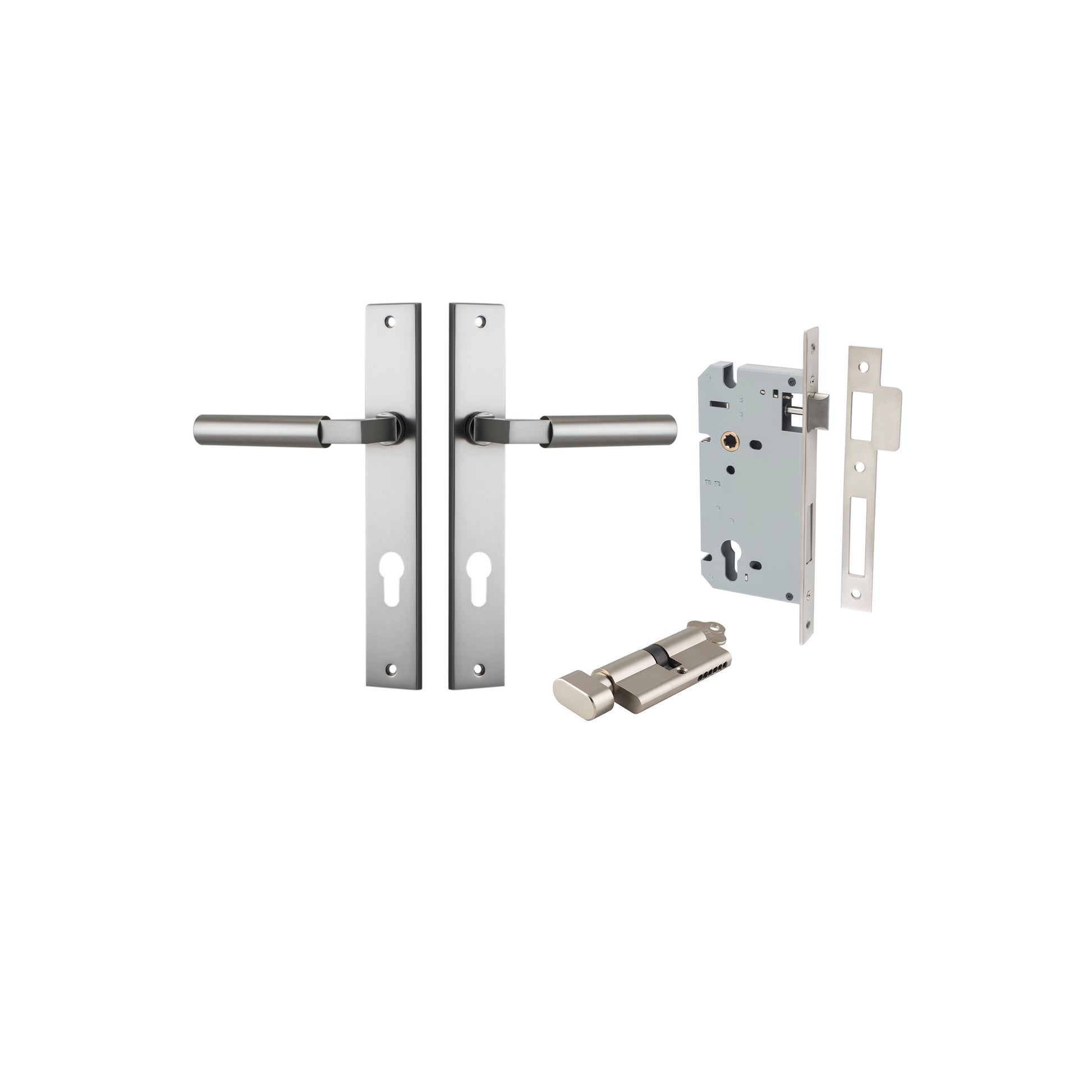 Berlin Lever - Rectangular Backplate Entrance Kit with High Security Lock Satin Nickel / Solid Brass