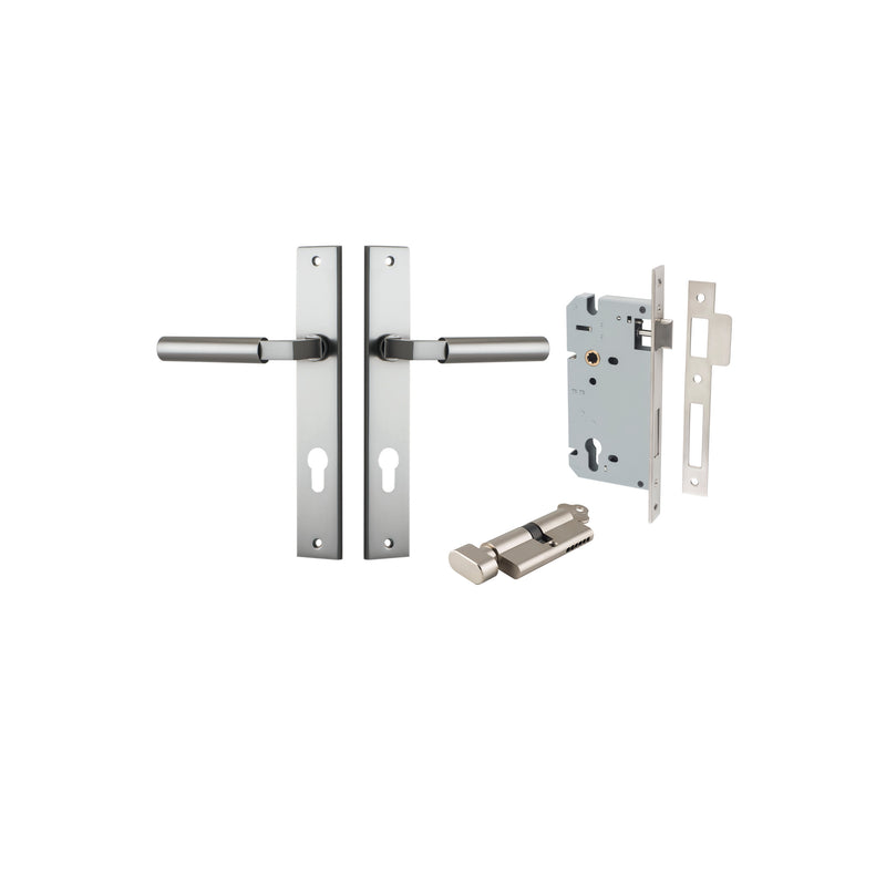 Berlin Lever - Rectangular Backplate Entrance Kit with High Security Lock Satin Nickel / Solid Brass