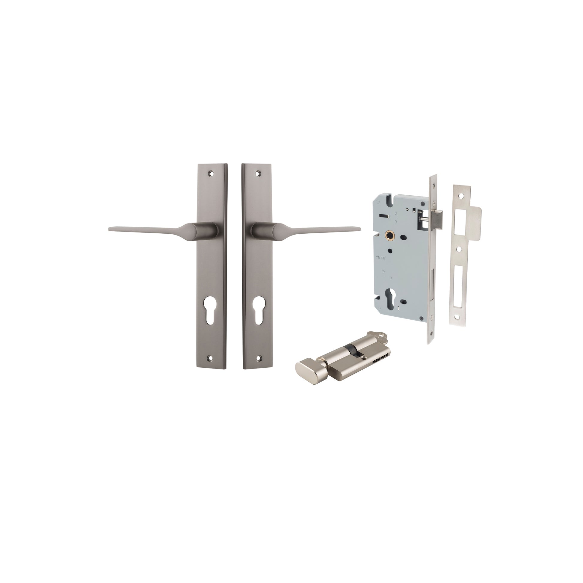Como Lever - Rectangular Backplate Entrance Kit with High Security Lock Satin Nickel / Solid Brass