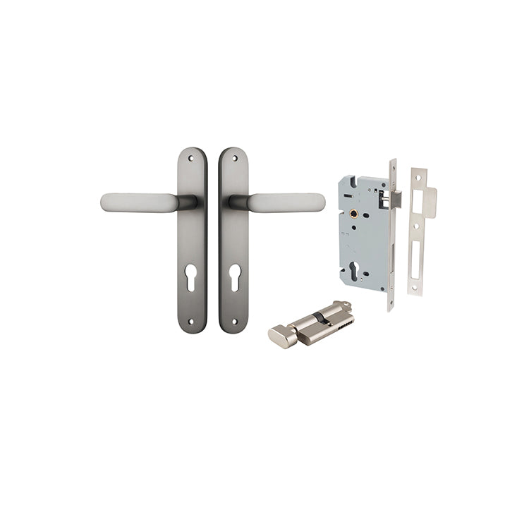 Bronte Lever - Oval Backplate Entrance Kit with High Security Lock Satin Nickel / Solid Brass