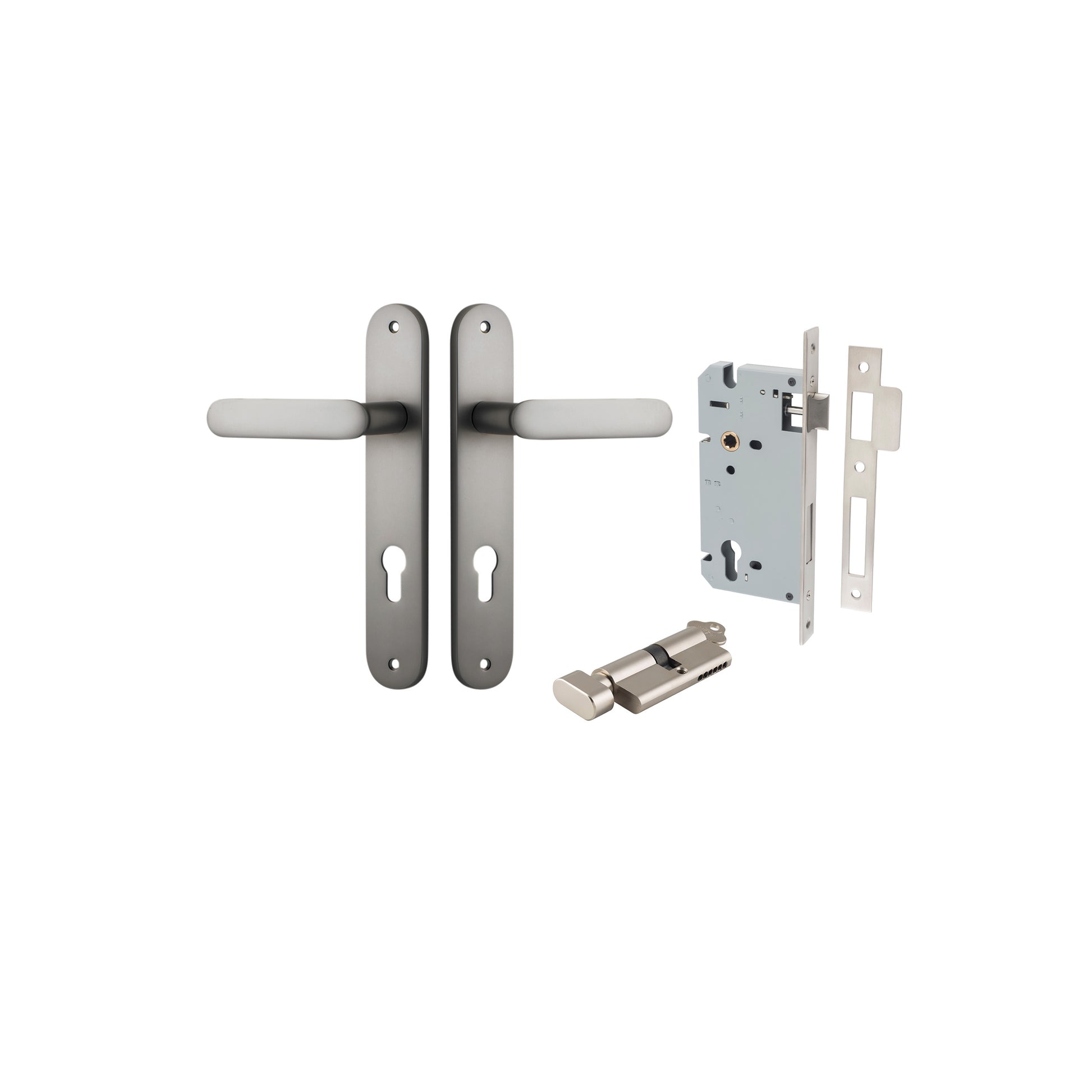 Bronte Lever - Oval Backplate Entrance Kit with High Security Lock Satin Nickel / Solid Brass