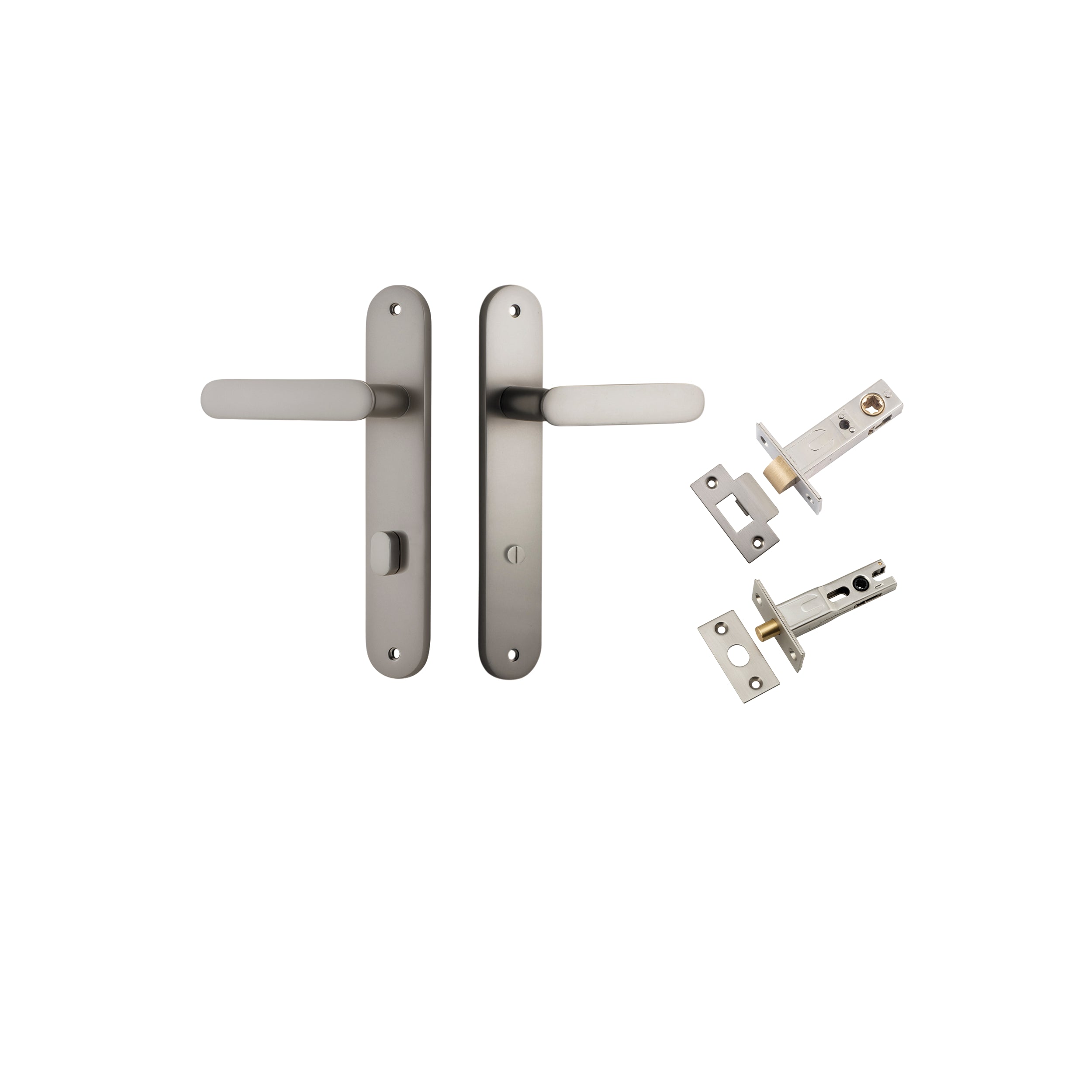 Bronte Lever - Oval Backplate Privacy Kit with Privacy Turn Satin Nickel / Solid Brass