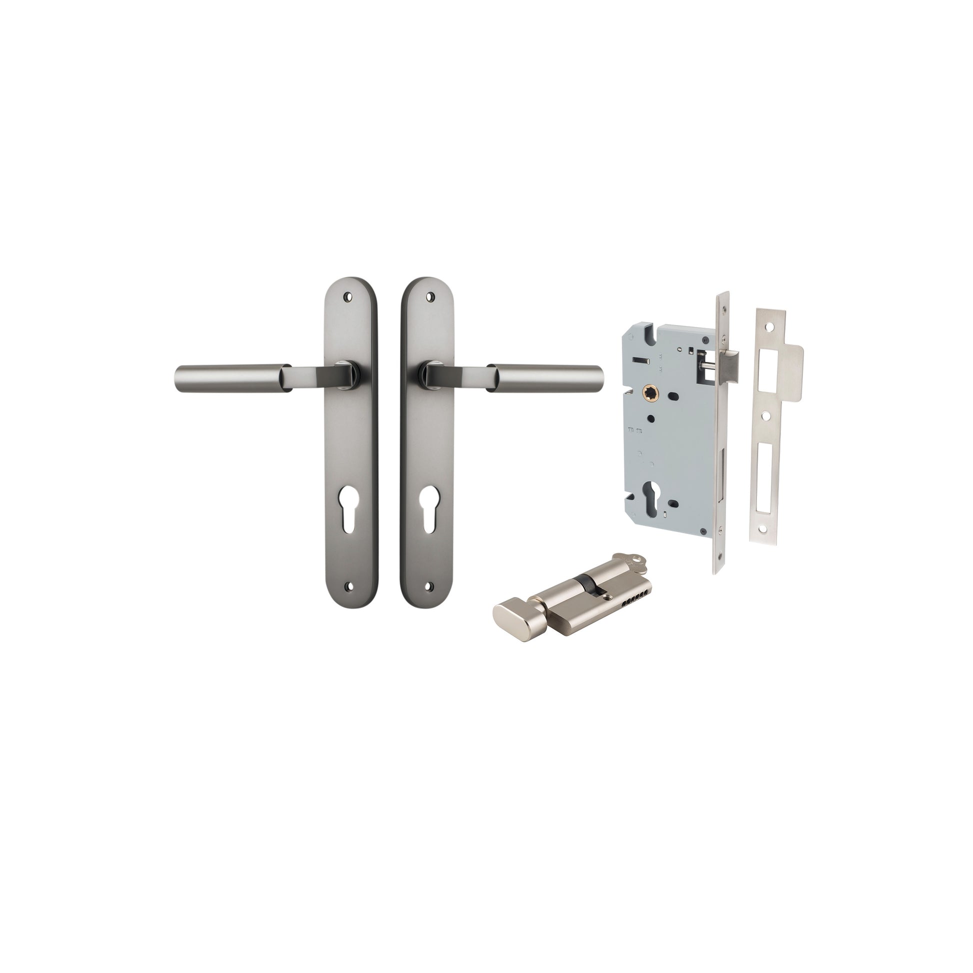 Berlin Lever - Oval Backplate Entrance Kit with High Security Lock Satin Nickel / Solid Brass