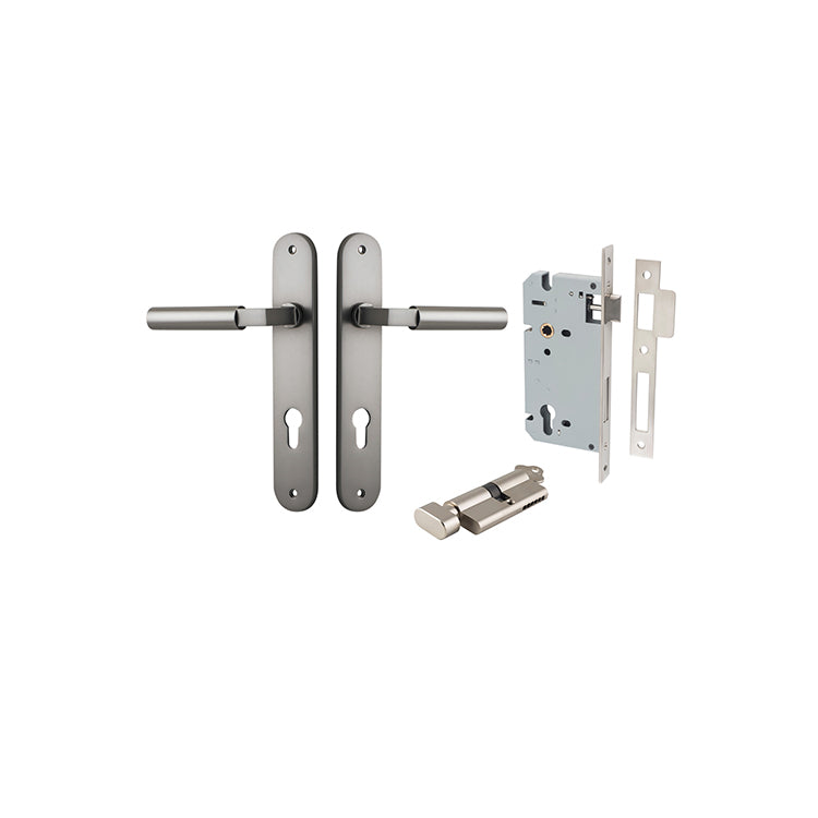 Berlin Lever - Oval Backplate Entrance Kit with High Security Lock Satin Nickel / Solid Brass