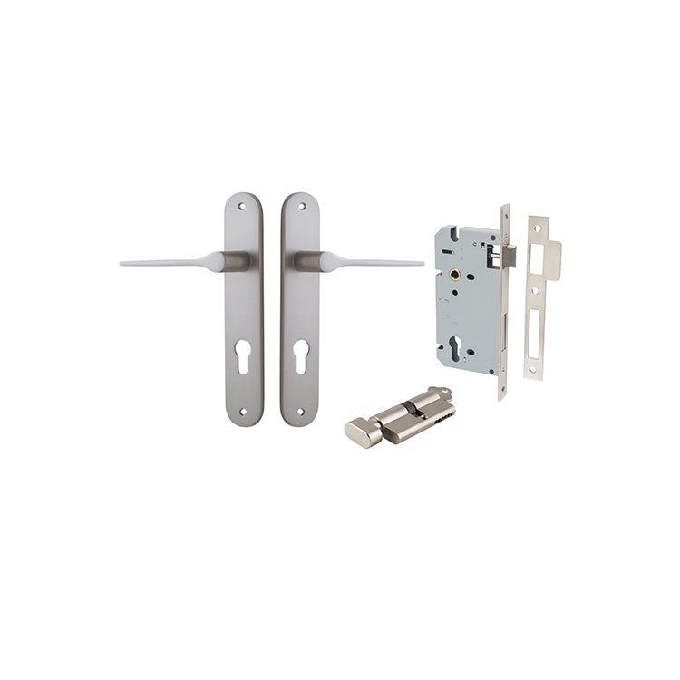 Como Lever - Oval Backplate Entrance Kit with High Security Lock Satin Nickel / Solid Brass