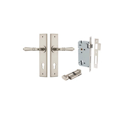Sarlat Lever - Chamfered Backplate Entrance Kit with High Security Lock Satin Nickel / Solid Brass