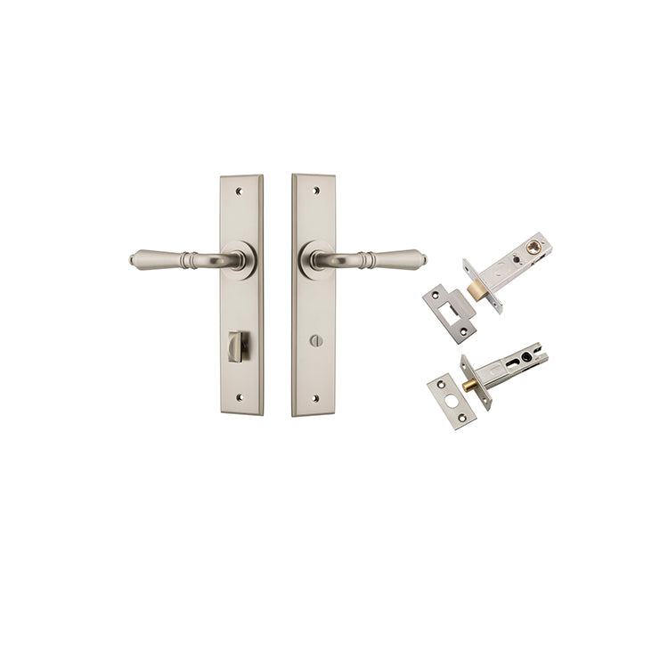 Sarlat Lever - Chamfered Backplate Privacy Kit with Privacy Turn Satin Nickel / Solid Brass