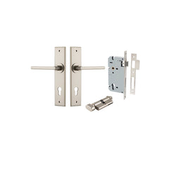Baltimore Lever - Chamfered Backplate Entrance Kit with High Security Lock Satin Nickel / Solid Brass