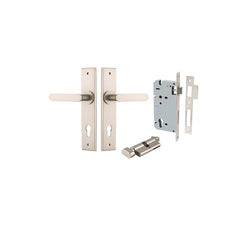 Bronte Lever - Chamfered Backplate Entrance Kit with High Security Lock Satin Nickel / Solid Brass