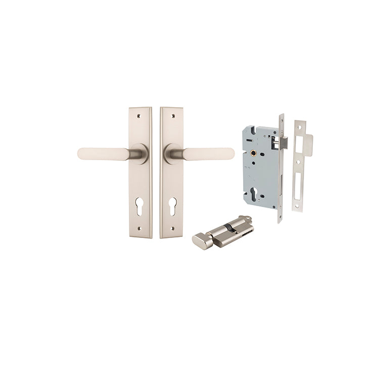 Bronte Lever - Chamfered Backplate Entrance Kit with High Security Lock Satin Nickel / Solid Brass