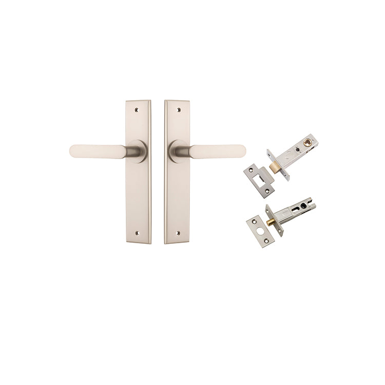 Bronte Lever - Chamfered Backplate Privacy Kit with Privacy Turn Satin Nickel / Solid Brass