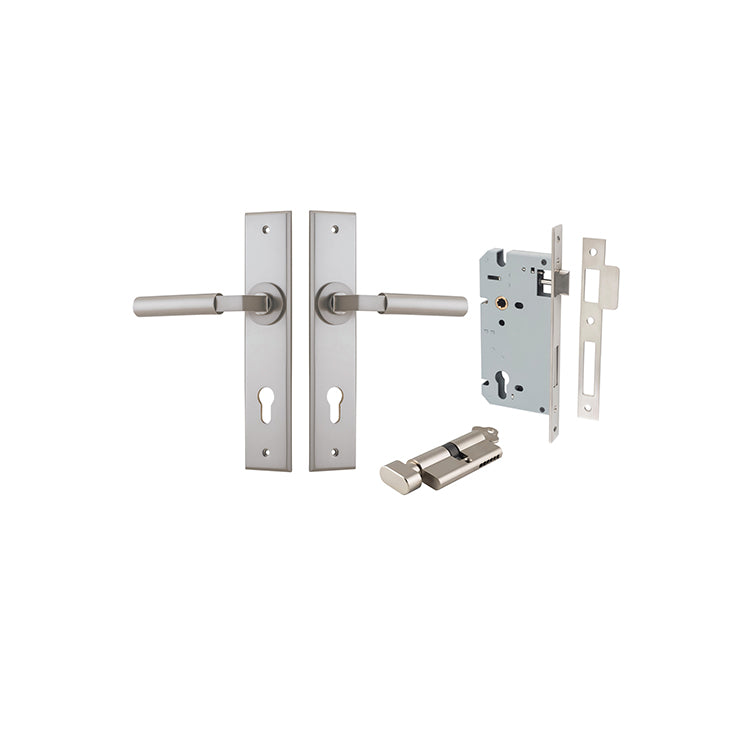 Berlin Lever - Chamfered Backplate Entrance Kit with High Security Lock Satin Nickel / Solid Brass