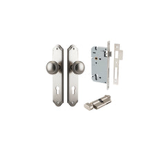 Paddington Knob - Shouldered Backplate Entrance Kit with High Security Lock Satin Nickel / Solid Brass