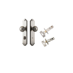 Guildford Knob - Shouldered Backplate Privacy Kit with Privacy Turn Satin Nickel / Solid Brass