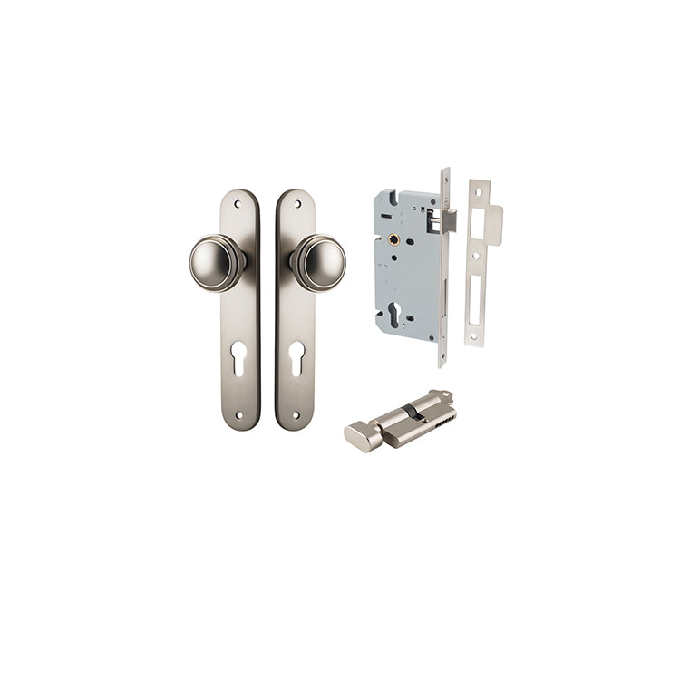 Paddington Knob - Oval Backplate Entrance Kit with High Security Lock Satin Nickel / Solid Brass