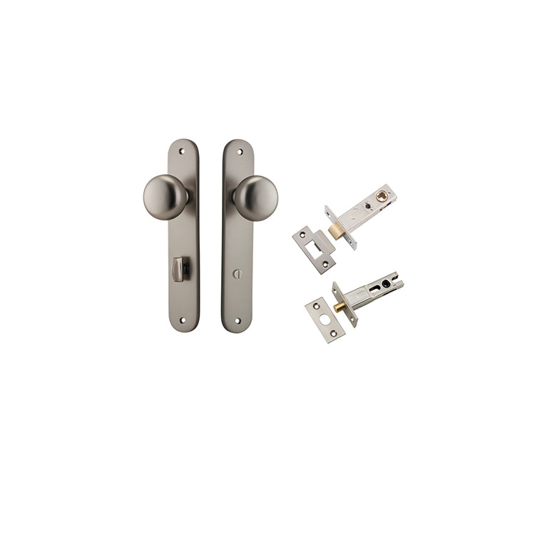 Cambridge Knob - Oval Backplate Privacy Kit with Privacy Turn Satin Nickel / Solid Brass