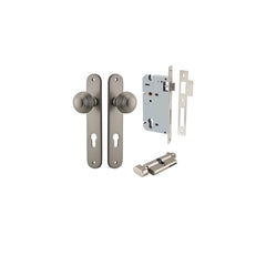 Guildford Knob - Oval Backplate Entrance Kit with High Security Lock Satin Nickel / Solid Brass