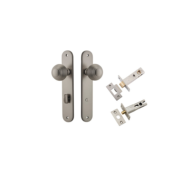 Guildford Knob - Oval Backplate Privacy Kit with Privacy Turn Satin Nickel / Solid Brass