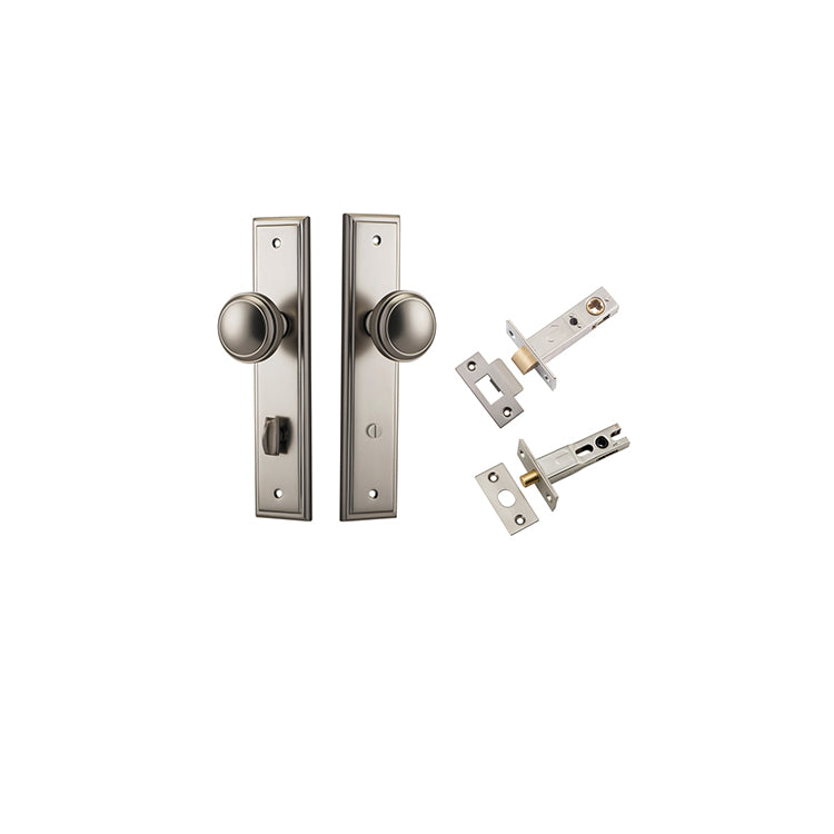 Paddington Knob - Stepped Backplate Privacy Kit with Privacy Turn Satin Nickel / Solid Brass