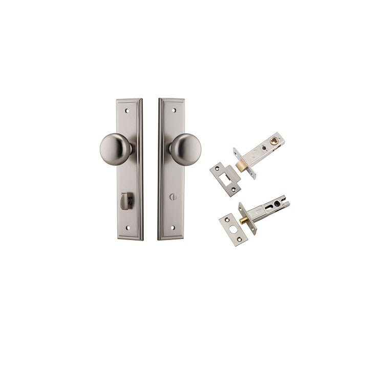 Cambridge Knob - Stepped Backplate Privacy Kit with Privacy Turn Satin Nickel / Solid Brass