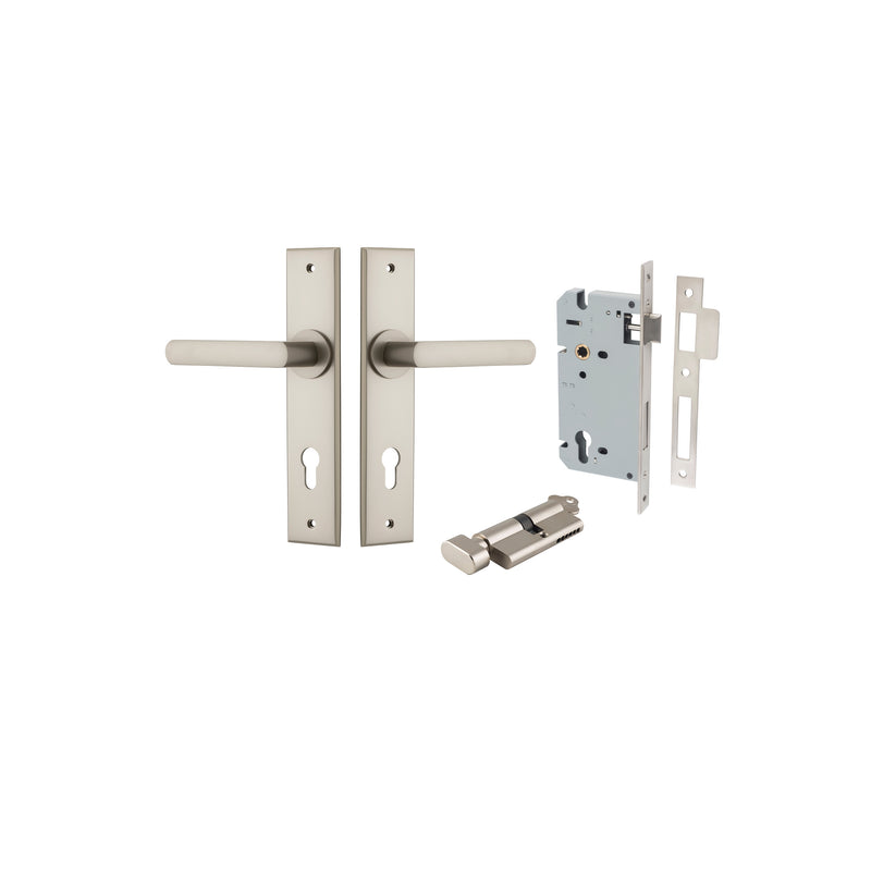 Osaka Lever - Chamfered Backplate Entrance Kit with High Security Lock Satin Nickel / Solid Brass