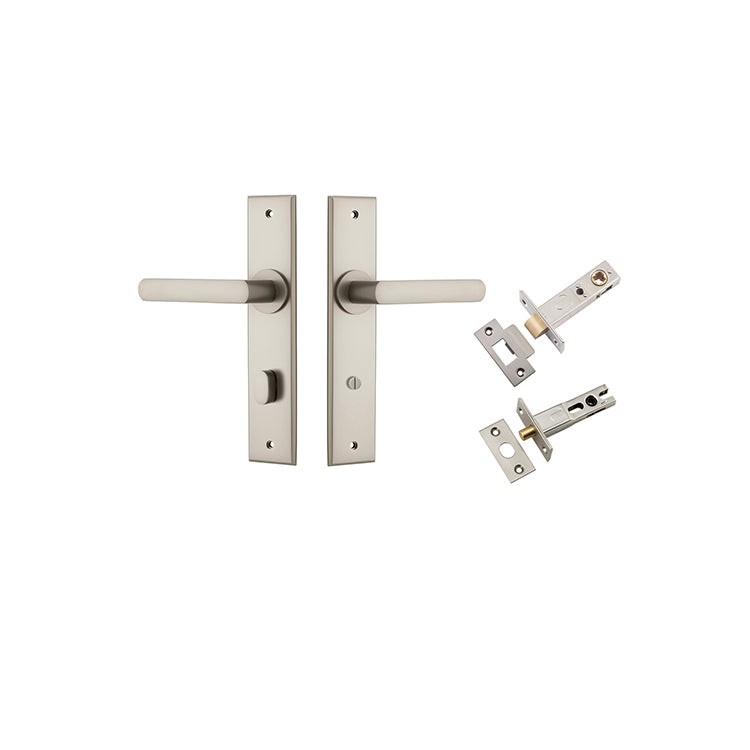 Osaka Lever - Chamfered Backplate Privacy Kit with Privacy Turn Satin Nickel / Solid Brass
