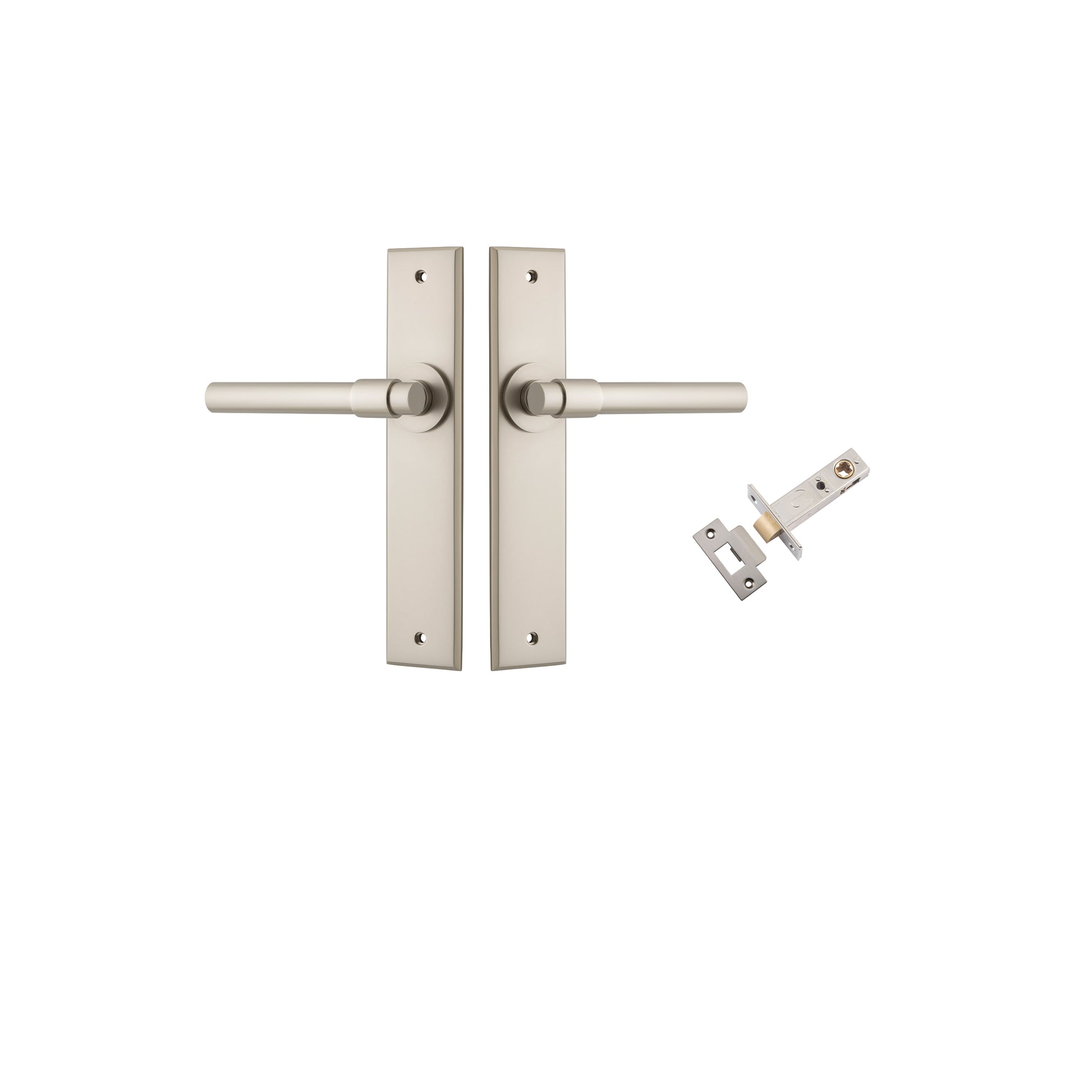 Helsinki Lever - Chamfered Backplate Passage Kit Satin Nickel / Solid Brass