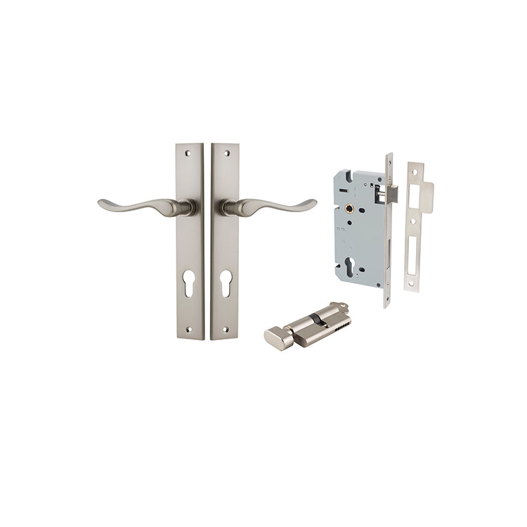 Stirling Lever - Rectangular Backplate Entrance Kit with High Security Lock Satin Nickel / Solid Brass