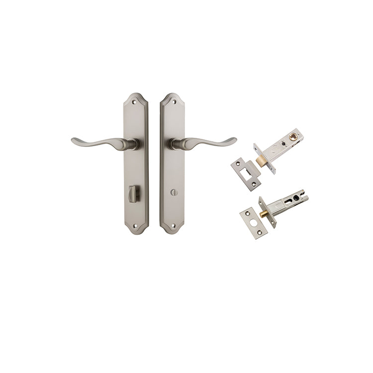 Stirling Lever - Shouldered Backplate Privacy Kit with Privacy Turn Satin Nickel / Solid Brass