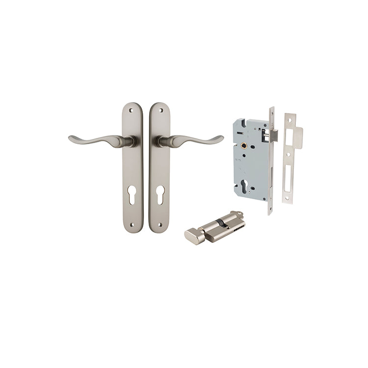Stirling Lever - Oval Backplate Entrance Kit with High Security Lock Satin Nickel / Solid Brass