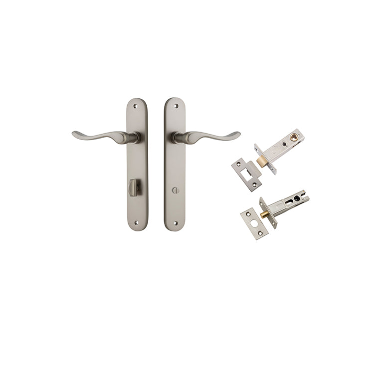 Stirling Lever - Oval Backplate Privacy Kit with Privacy Turn Satin Nickel / Solid Brass