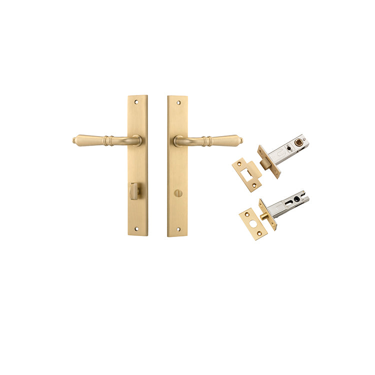 Sarlat Lever - Rectangular Backplate Privacy Kit with Privacy Turn Satin Brass / Solid Brass