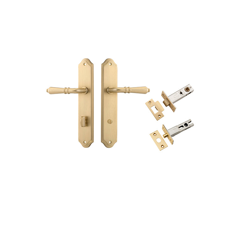 Sarlat Lever - Shouldered Backplate Privacy Kit with Privacy Turn Satin Brass / Solid Brass