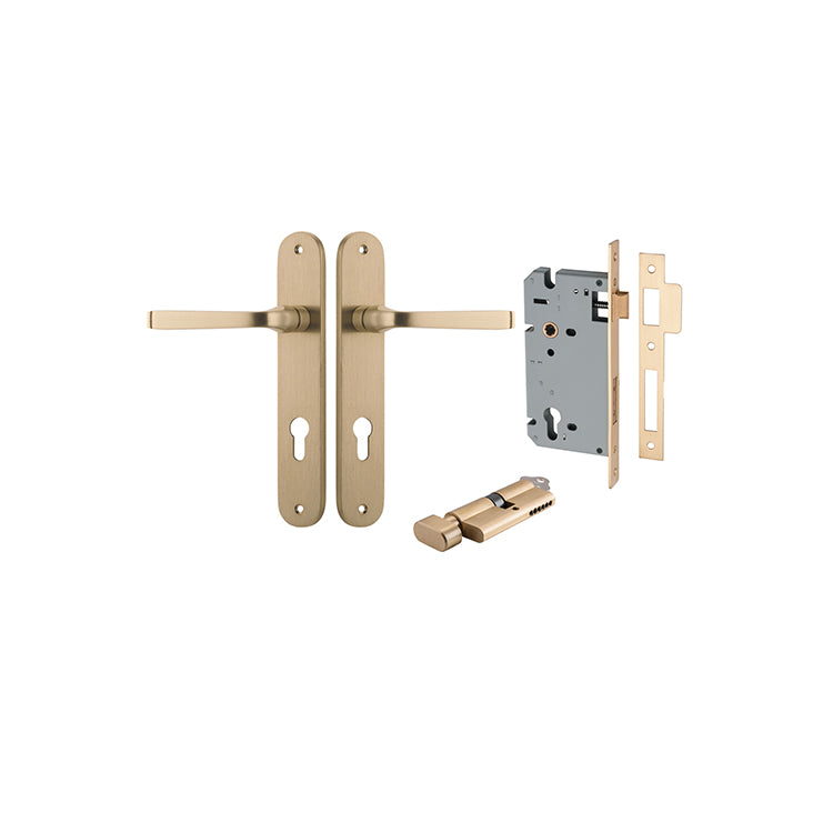 Annecy Lever - Oval Backplate Entrance Kit with High Security Lock Satin Brass / Solid Brass