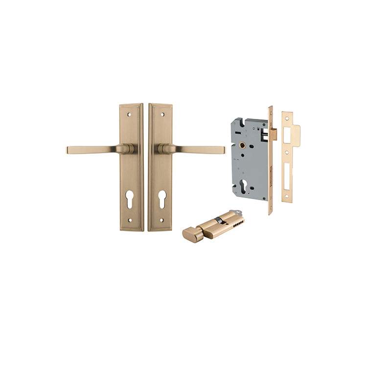 Annecy Lever - Stepped Backplate Entrance Kit with High Security Lock Satin Brass / Solid Brass