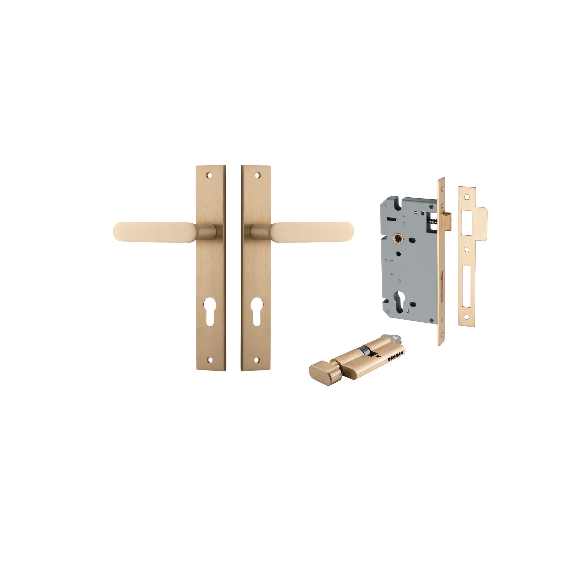 Bronte Lever - Rectangular Backplate Entrance Kit with High Security Lock Satin Brass / Solid Brass