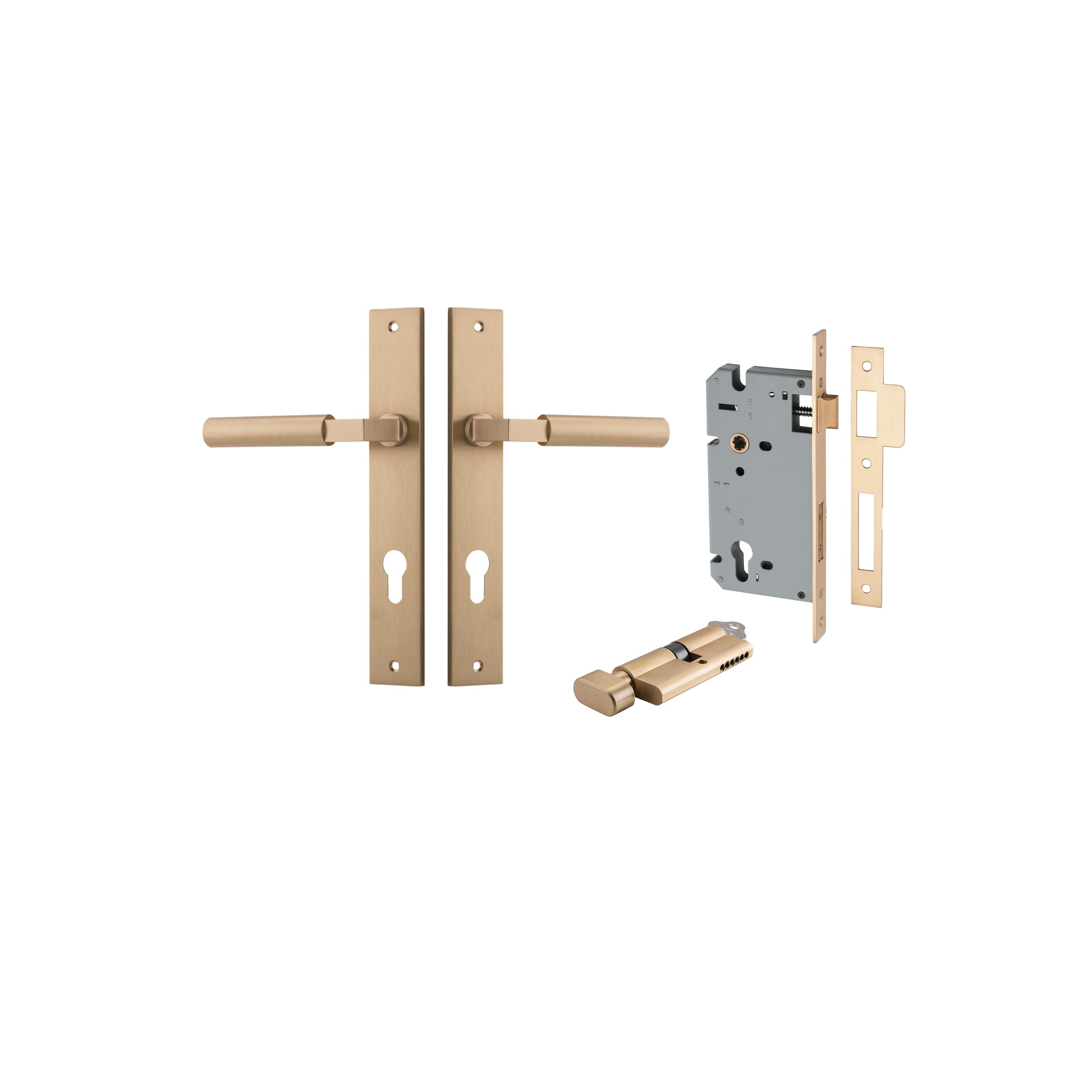 Berlin Lever - Rectangular Backplate Entrance Kit with High Security Lock Satin Brass / Solid Brass