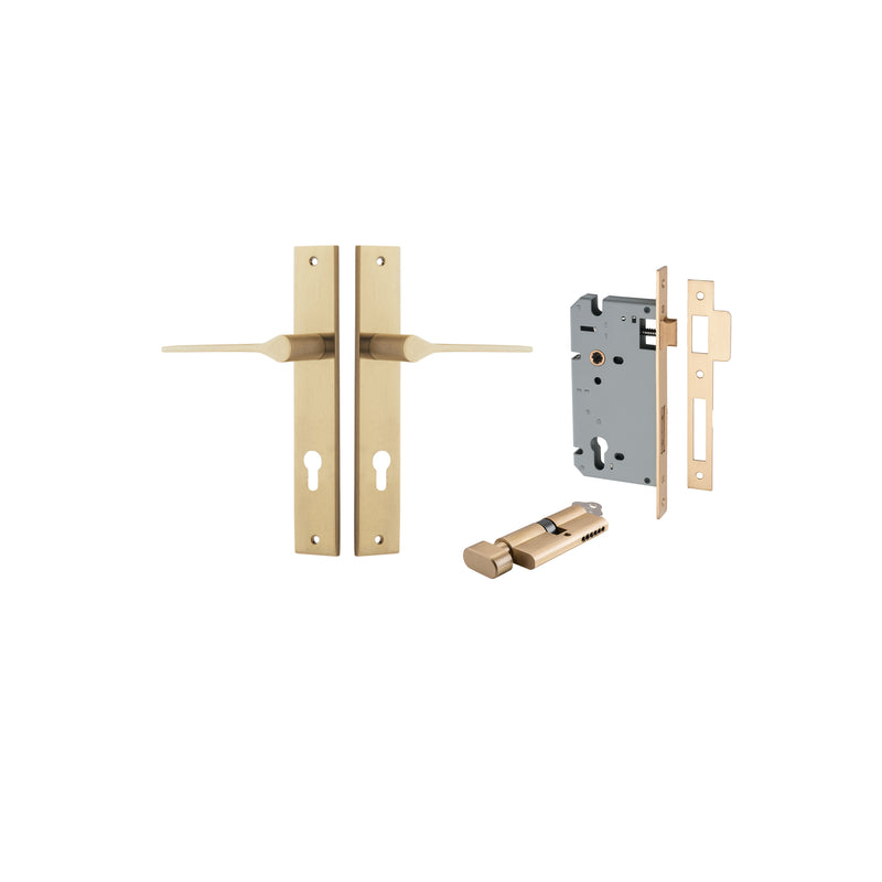 Como Lever - Rectangular Backplate Entrance Kit with High Security Lock Satin Brass / Solid Brass