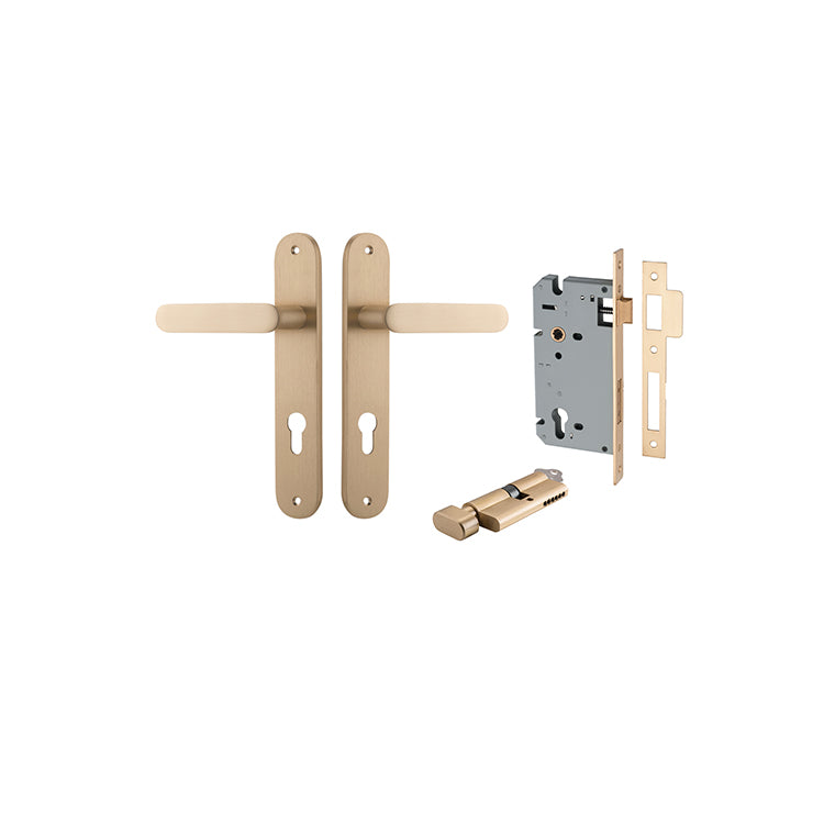 Bronte Lever - Oval Backplate Entrance Kit with High Security Lock Satin Brass / Solid Brass
