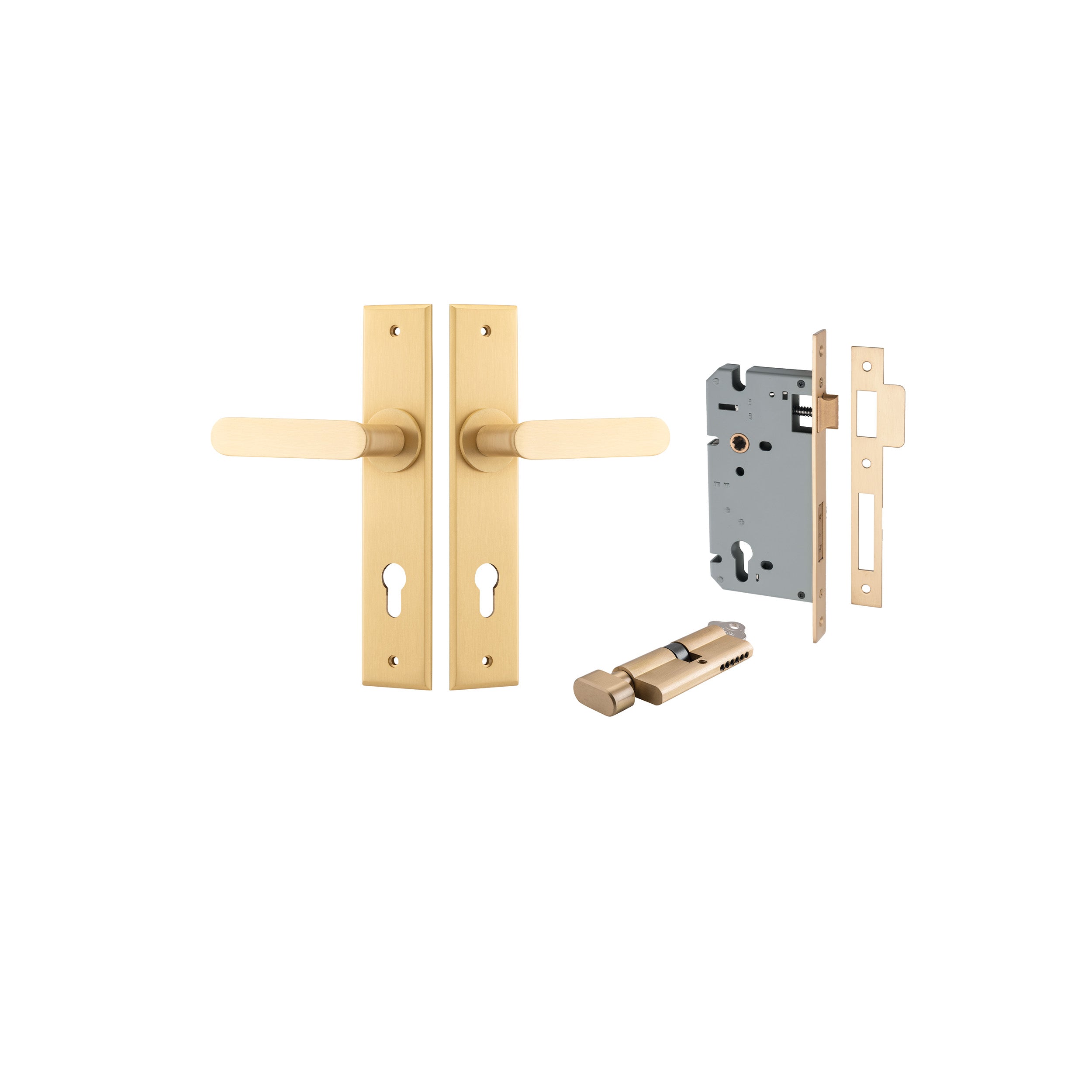 Bronte Lever - Chamfered Backplate Entrance Kit with High Security Lock Satin Brass / Solid Brass