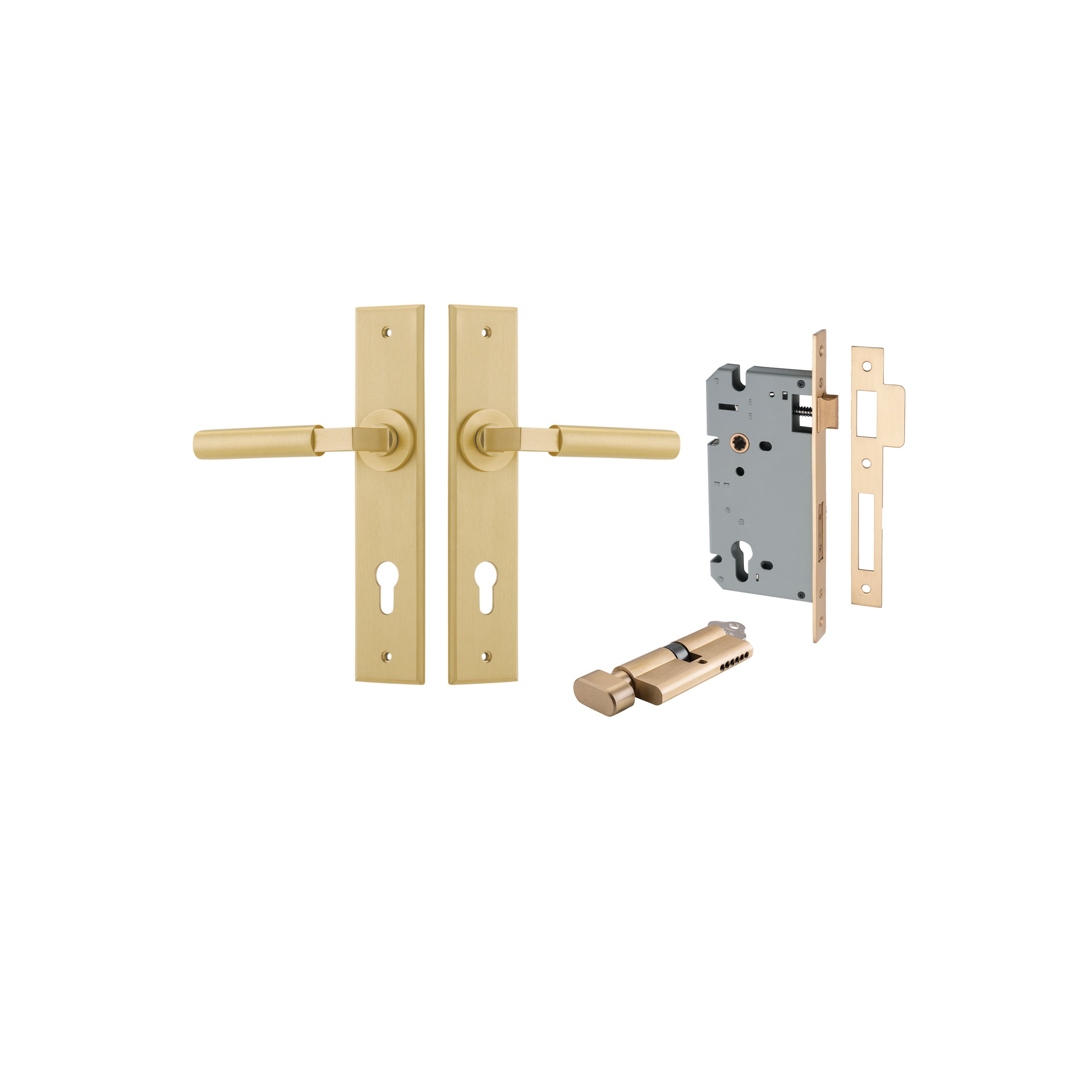 Berlin Lever - Chamfered Backplate Entrance Kit with High Security Lock Satin Brass / Solid Brass