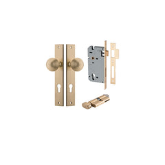 Guildford Knob - Rectangular Backplate Entrance Kit with High Security Lock Satin Brass / Solid Brass