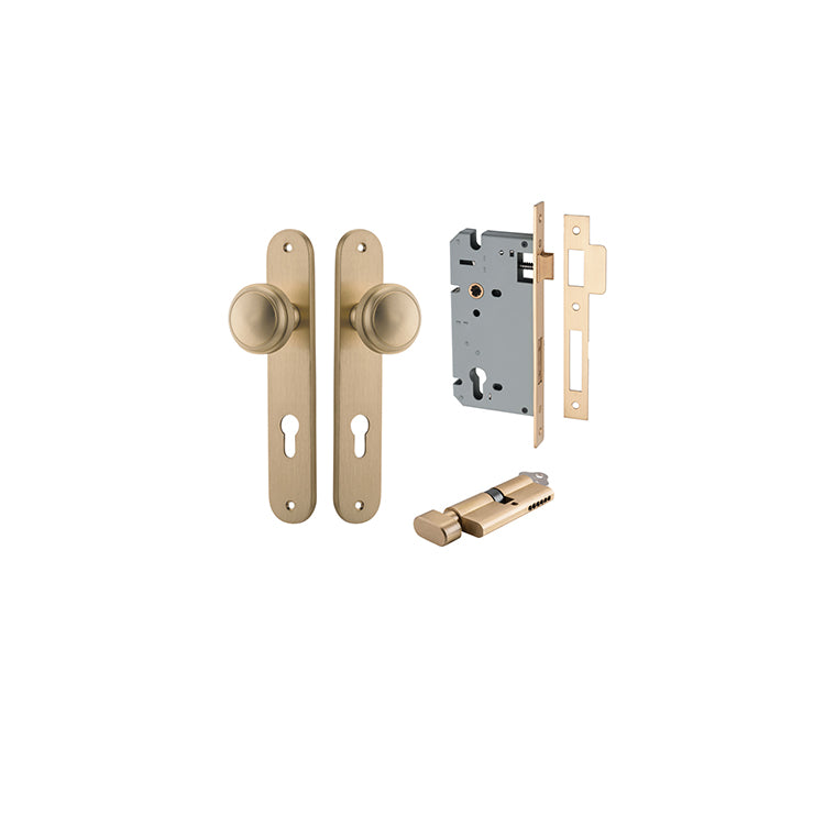 Paddington Knob - Oval Backplate Entrance Kit with High Security Lock Satin Brass / Solid Brass