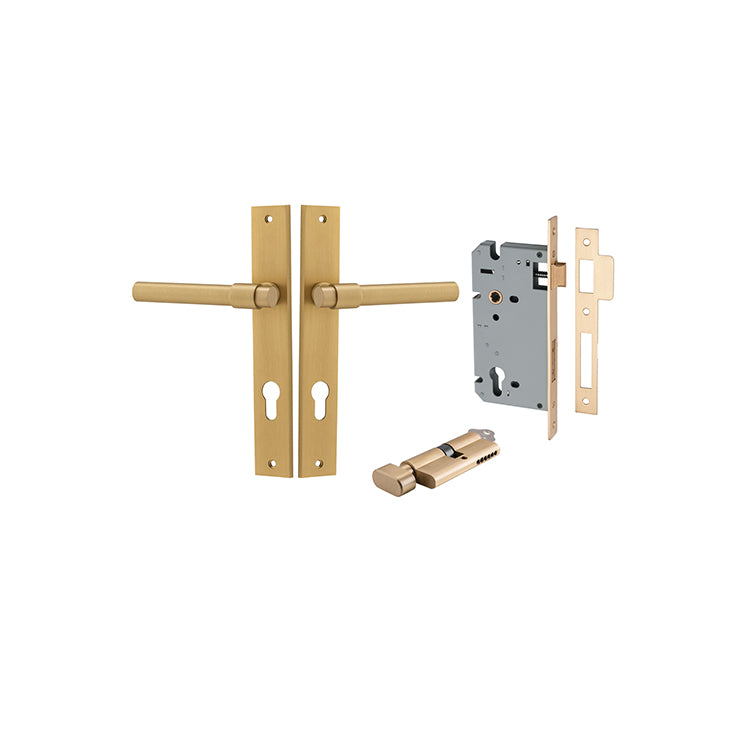 Helsinki Lever - Rectangular Backplate Entrance Kit with High Security Lock Satin Brass / Solid Brass