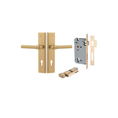 Helsinki Lever - Stepped Backplate Entrance Kit with High Security Lock Satin Brass / Solid Brass