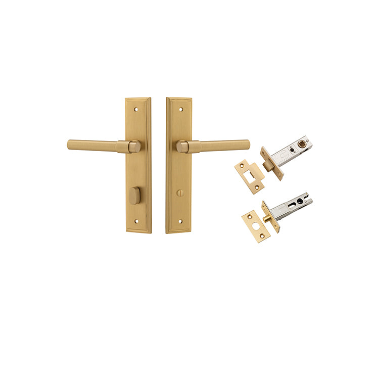 Helsinki Lever - Stepped Backplate Privacy Kit with Privacy Turn Satin Brass / Solid Brass