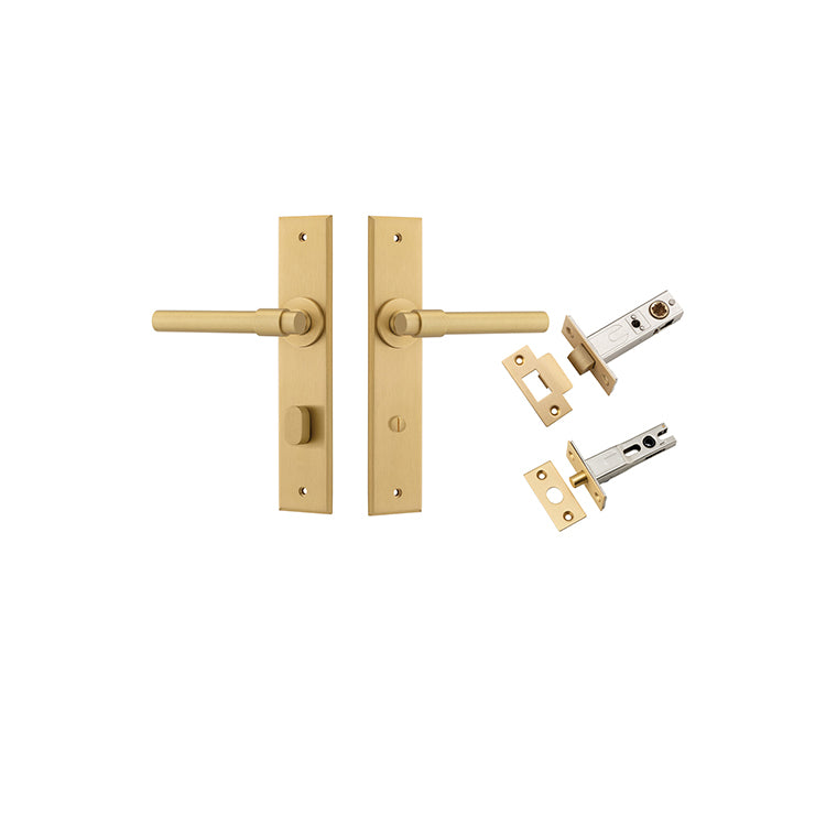 Helsinki Lever - Chamfered Backplate Privacy Kit with Privacy Turn Satin Brass / Solid Brass