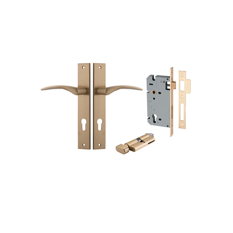 Oxford Lever - Rectangular Backplate Entrance Kit with High Security Lock Satin Brass / Solid Brass