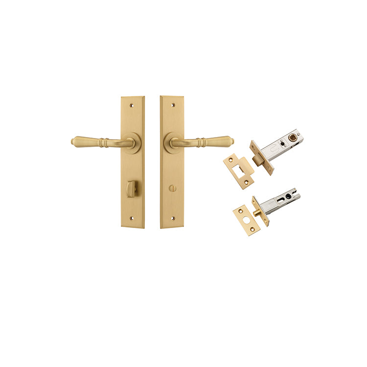 Sarlat Lever - Chamfered Backplate Privacy Kit with Privacy Turn Satin Brass / Solid Brass