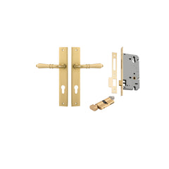 Sarlat Lever - Rectangular Backplate Entrance Kit with High Security Lock Brushed Gold PVD / Solid Brass